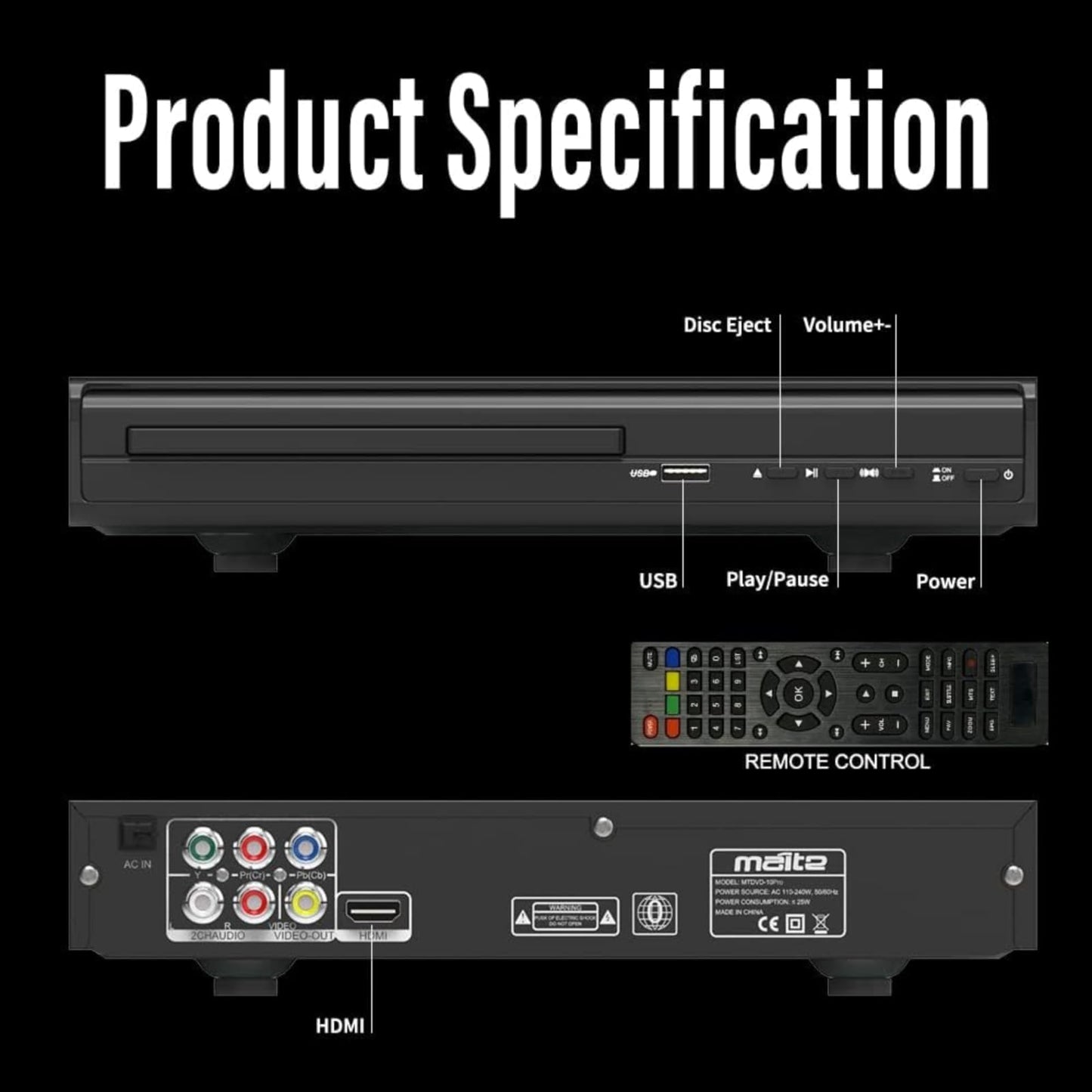 Reproductor de DVD con Salida HDMI y Compatibilidad NTSC/PAL