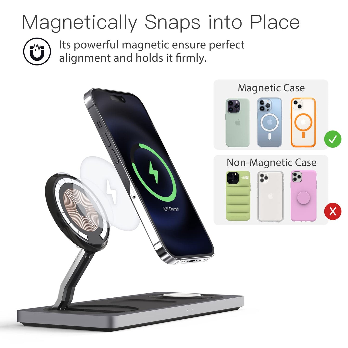 Base de Carga Inalámbrica PETINO Negra 3 en 1 para iPhone, Apple Watch y AirPods