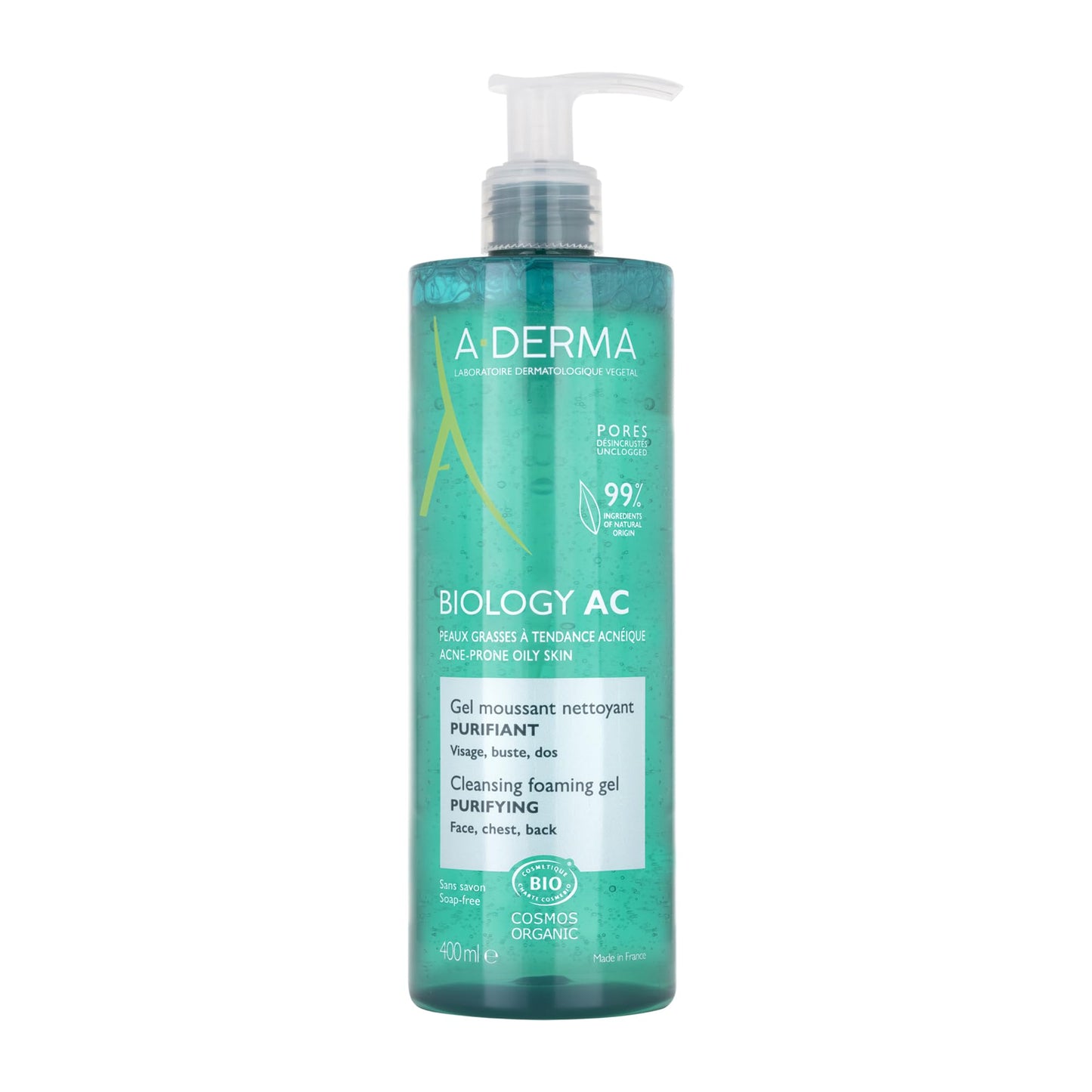 ADERMA, Biology AC Gel Limpiador Purificante, Para Piel Mixta a Grasa con Tendencia Acnéica, 400 ml