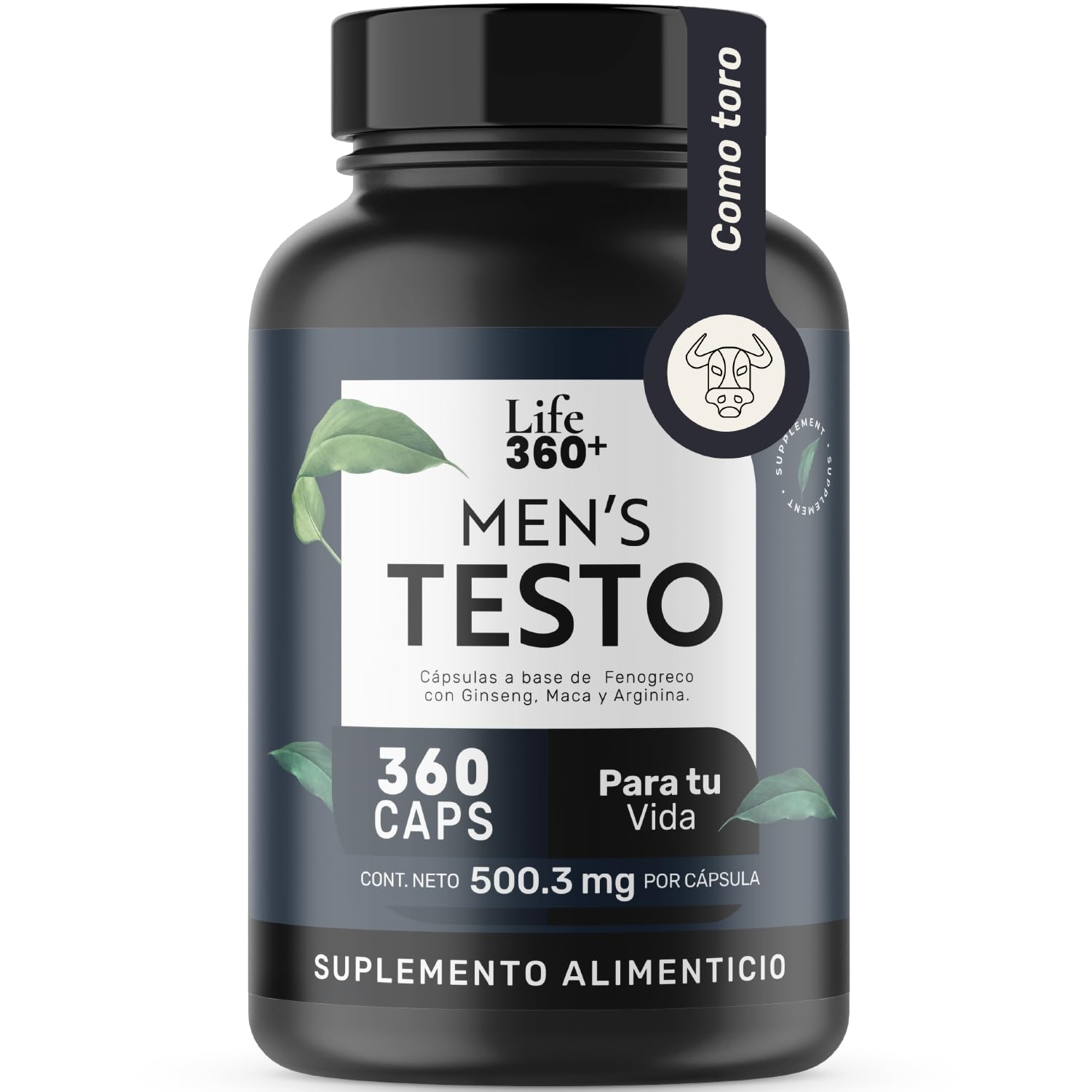 LIFE 360+ Mens Testo | 360 Cápsulas | Maca Negra, Maca Roja y Maca Amarilla, L-Arginina, Zinc, Vitamina D, Magnesio, Ginseng y Guarana | Suplemento Alimenticio | 360 Cápsulas por Envase