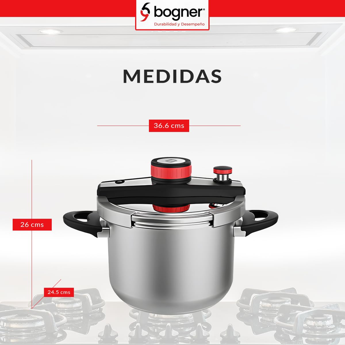 Olla de Presión Bogner Acero Inoxidable con Válvula de Seguridad y Depresurizador 6 Litros