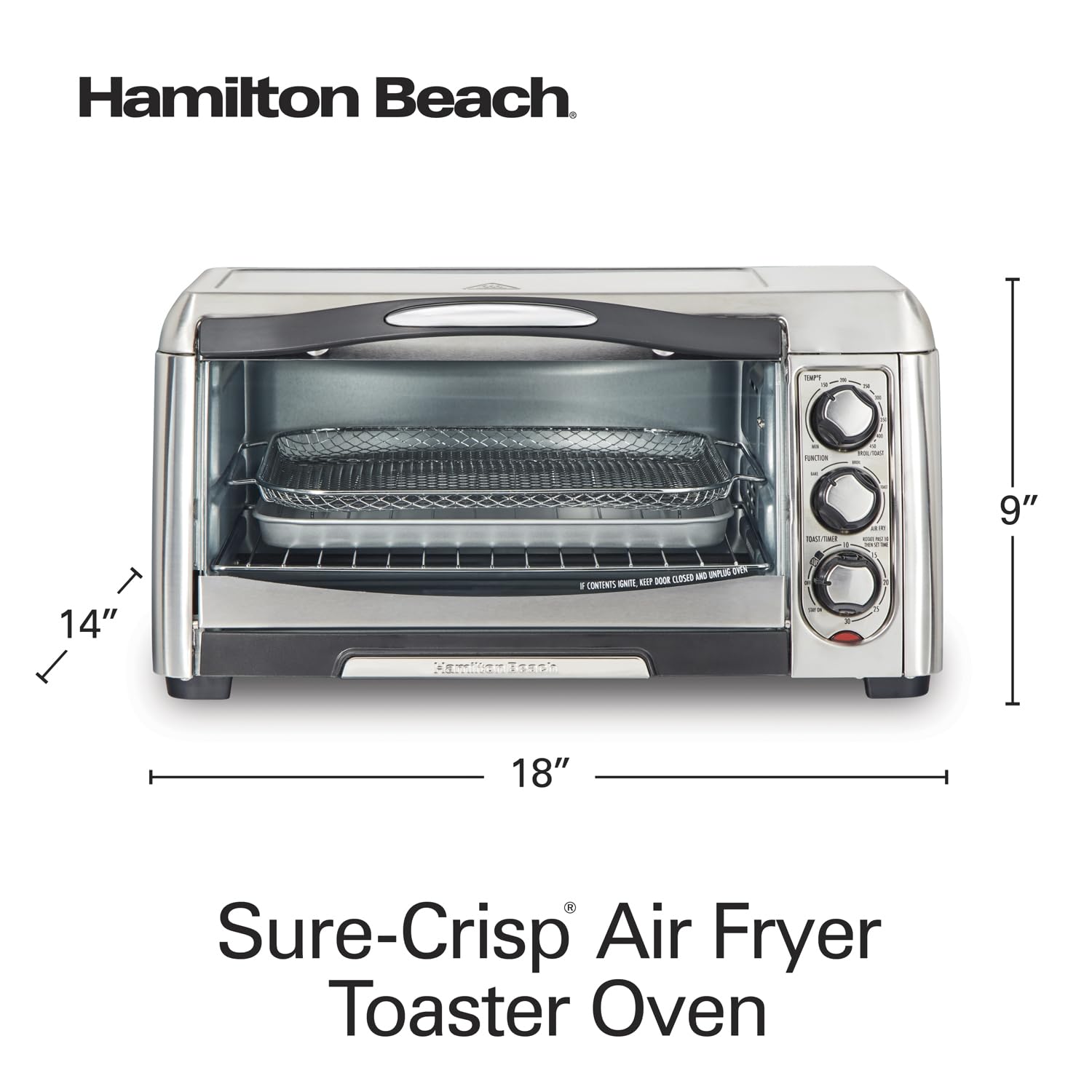 Hamilton Beach Horno Tostador con Freidora de Aire, 6 Rebanadas, Acero Inoxidable (31323)
