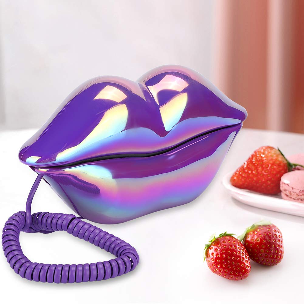 Teléfono Fijo de Escritorio Con Forma de Labios Morados - Electrochapado, Creativo, Lindo y Brillante - Con Cable