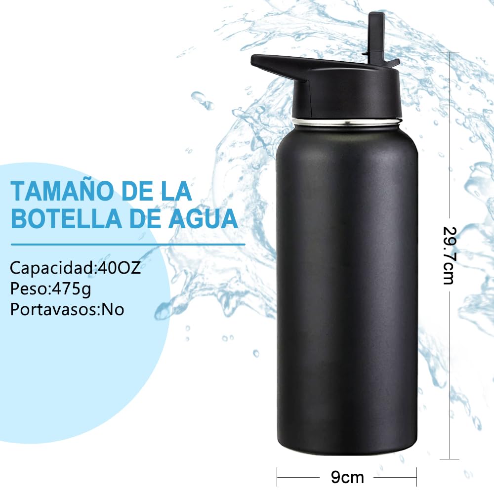 Free Wolf 40OZ Termo de Acero Inoxidable A Prueba de Fugas Con 3 Tapas y Asa, Doble Aislamiento Térmico para 24 Horas de Agua Fría y 12 Horas de Caliente