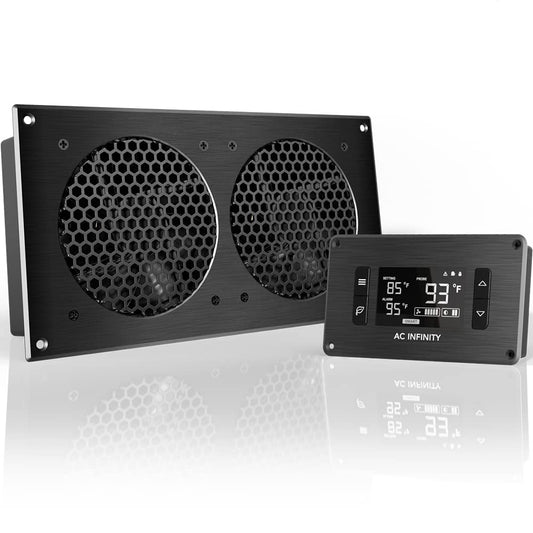 Sistema de Ventilador AC Infinity AIRPLATE T7 Negro de 12 Pulgadas con Control de Termostato para Gabinetes AV de Cine en Casa