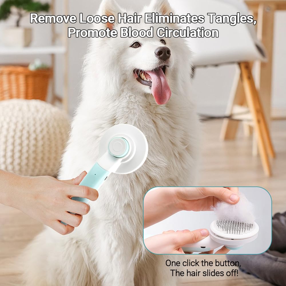 JESWO 2 en 1 Cepillo para Perro y Gato con Cortauñas Eléctrico, Autolimpiante Peines Quita Pelo de Mascotas, Limador de Uñas para Gato Sin Dolor Silencioso, Masaje y Peinado de Mascotas