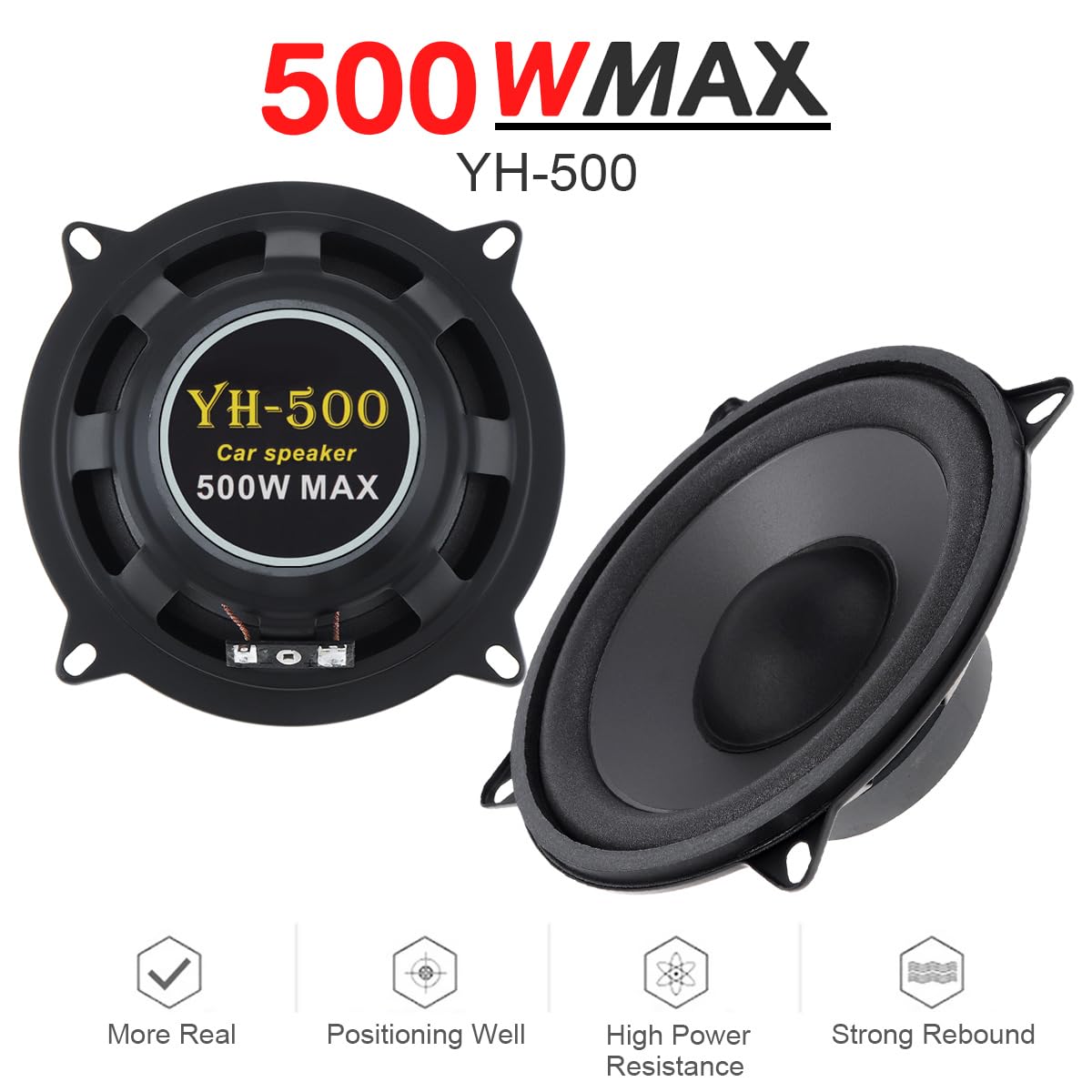 DriSentri - Altavoces coaxiales de alta fidelidad de 2 vías de 5 pulgadas y 500 W para coche, puerta de vehículo, audio automático, música estéreo, rango completo