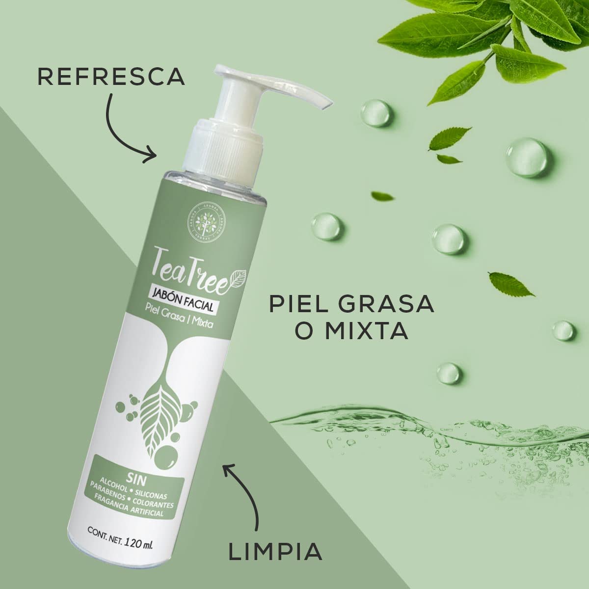Kit Piel Grasa y Mixta: JABÓN Facial Tea Tree + TÓNICO Facial Tea Tree + ACEITE ESENCIAL de Tea Tree. La combinación Ideal para dejar la piel limpi