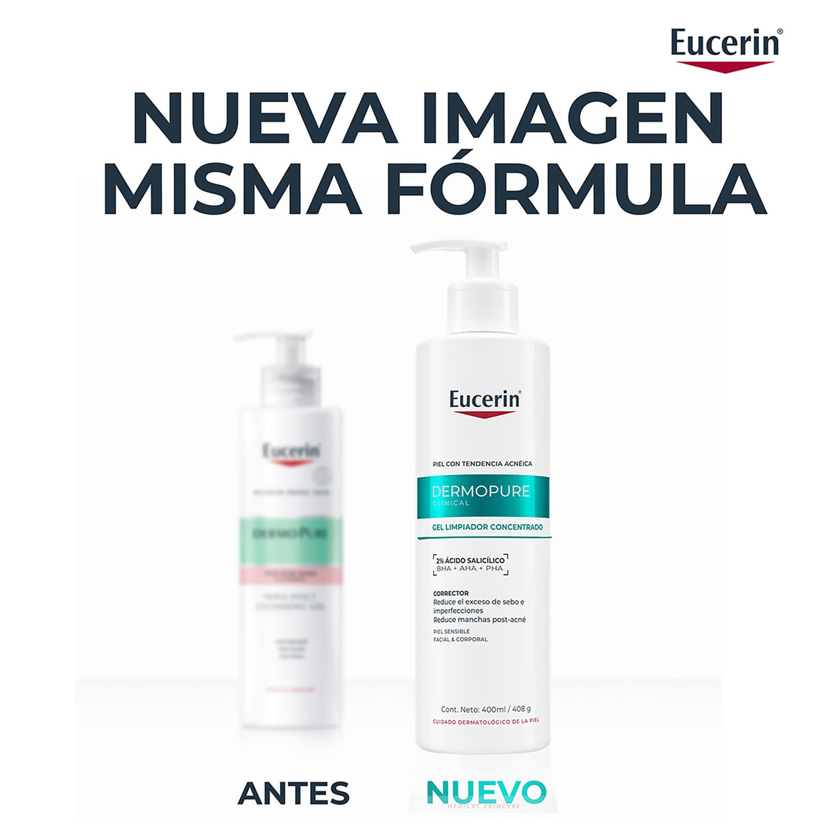 EUCERIN DermoPure Gel de Limpieza Concentrado 400ml Gel Facial con Ácido Salicílico para Rostro y Cuerpo, Anti-Manchas, Anti-Imperfecciones, Anti-Brillo. Ideal para piel grasa y/o con imperfecciones