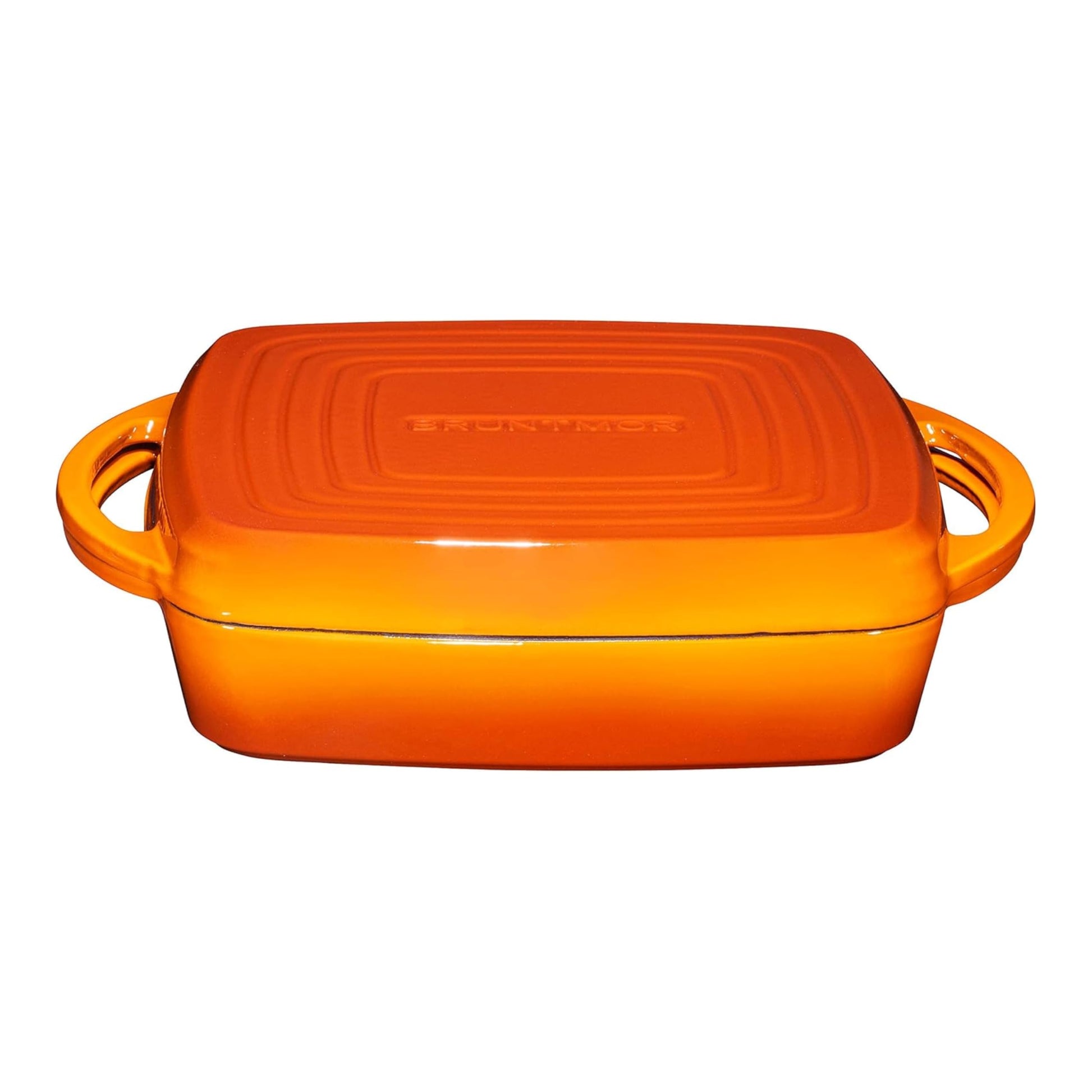 Bruntmor - Horno holandés de hierro fundido cuadrado 2 en 1 con asas, juego de utensilios de cocina todo en uno esmaltado, sartén para cacerola, sartén de hierro fundido cubierta en olla