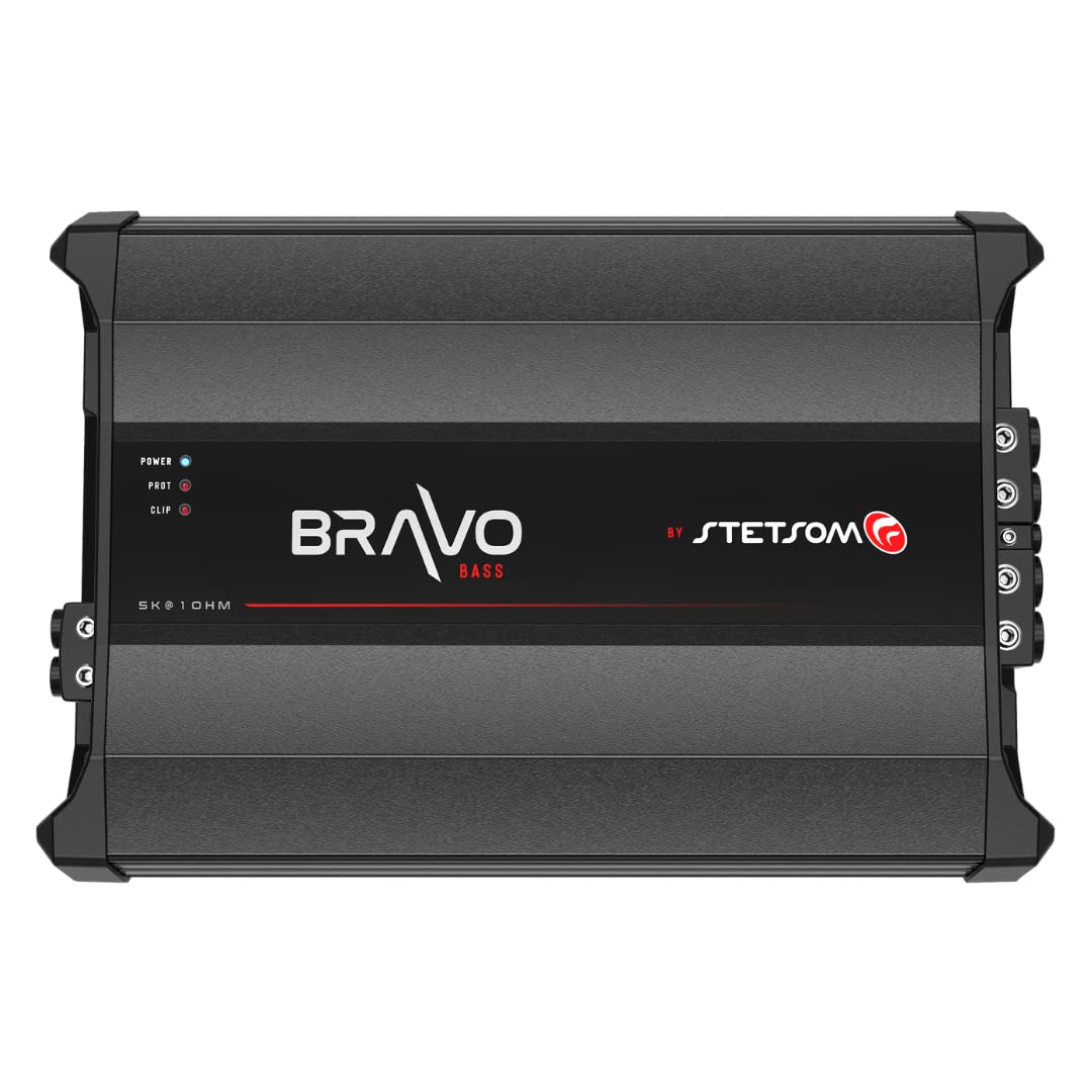 Amplificador de Audio Stetsom Bravo BASS 5000 Negro de 5000W RMS con Crossover y Refuerzo de Graves para Coche