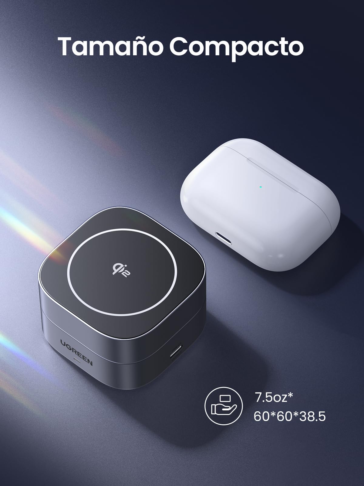 Cargador Inalámbrico UGREEN Qi215W Plegable Magnética 2 en 1 para iPhone y AirPods