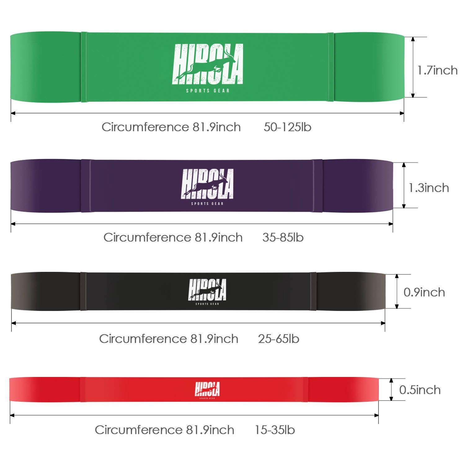 Hirola Liga de Resistencia V3 para Ejercicio, Bandas de Resistencia para Ejercicio en Casa o Gimnasio, Ligas para Hacer dominadas Pull Up. Liga de Entrenamiento (Set de 4 Ligas)