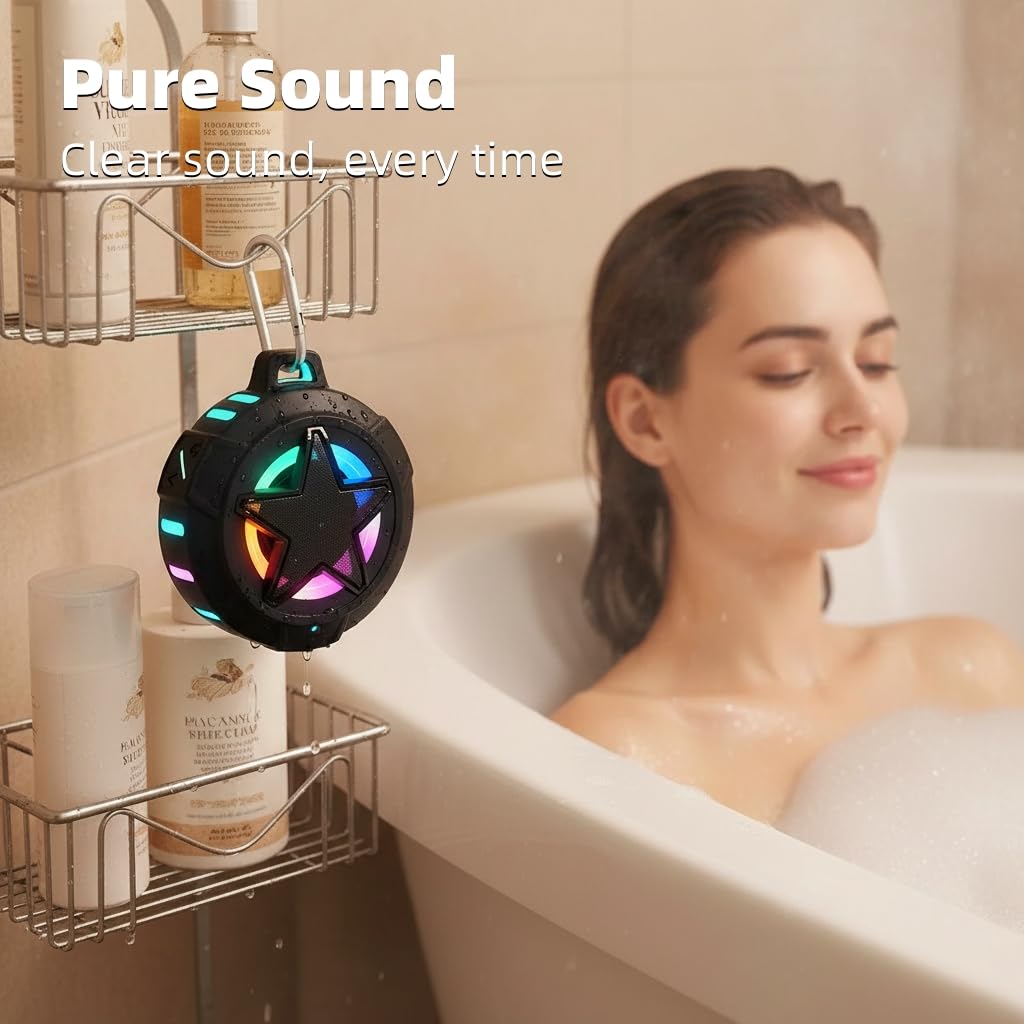 EBODA - Altavoz de ducha Bluetooth IP67 impermeable portátil, flotante, tarjeta TF, pequeño altavoz al aire última intervensión con luz LED para bicicleta, playa, tabla de remo, kayak, regalos para