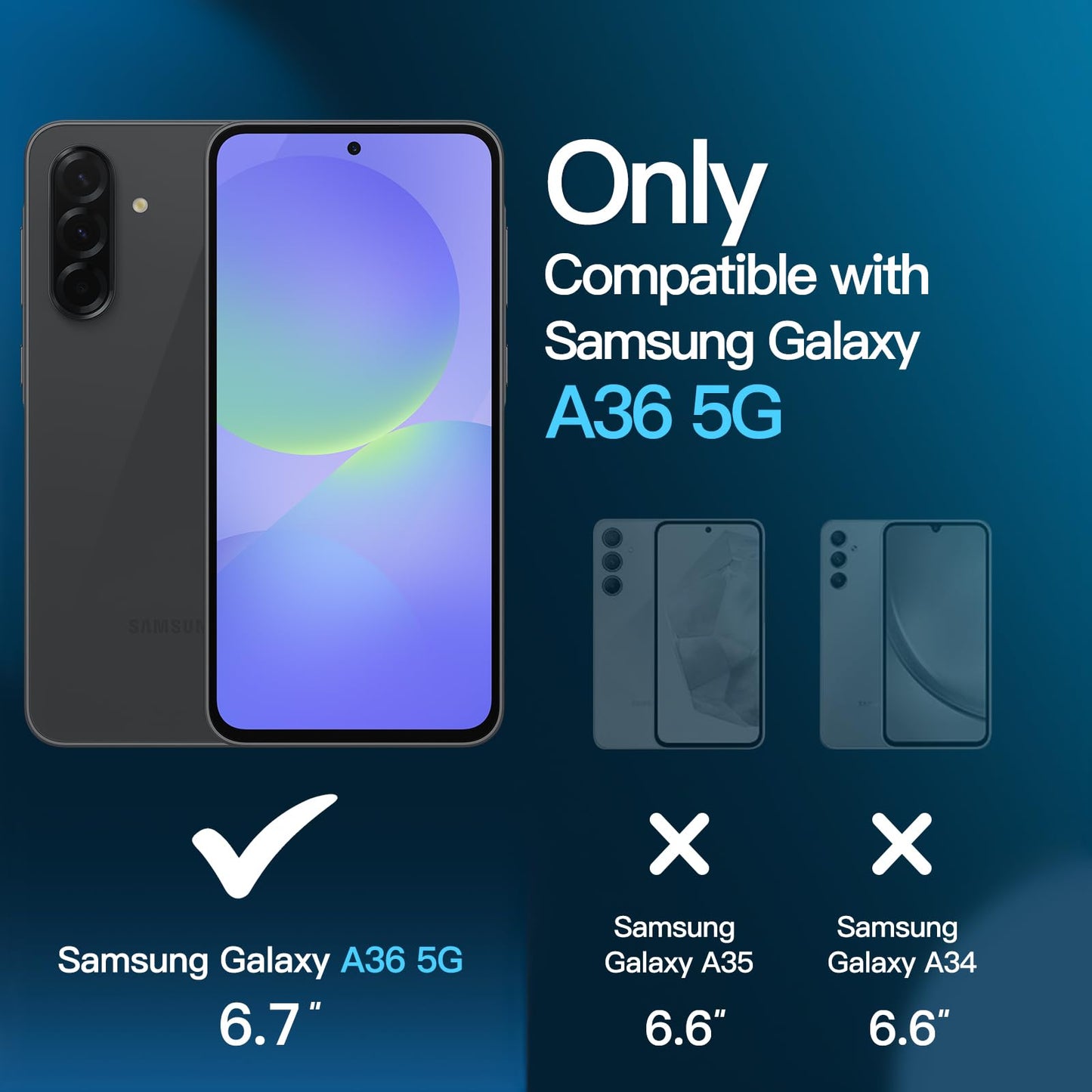 JETech 3 en 1 Funda Mate para Samsung Galaxy A36 5G con 2 Protector Pantalla Mica Cristal Vidrio Templado, Carcasa Antigolpes Translúcida Esmerilada con Protección Cámara (Negro)