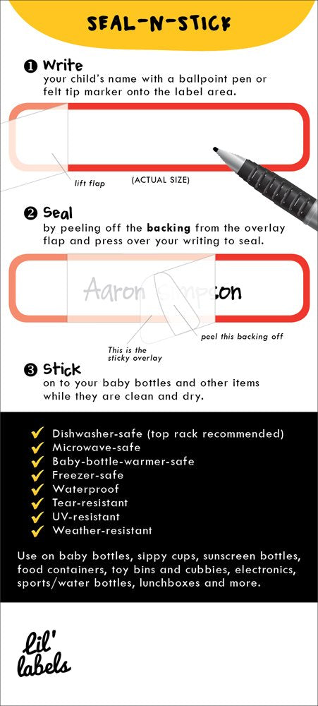 Baby Bottle Labels - Write-On, Self-Laminating, Dishwasher-safe, Simply Colors