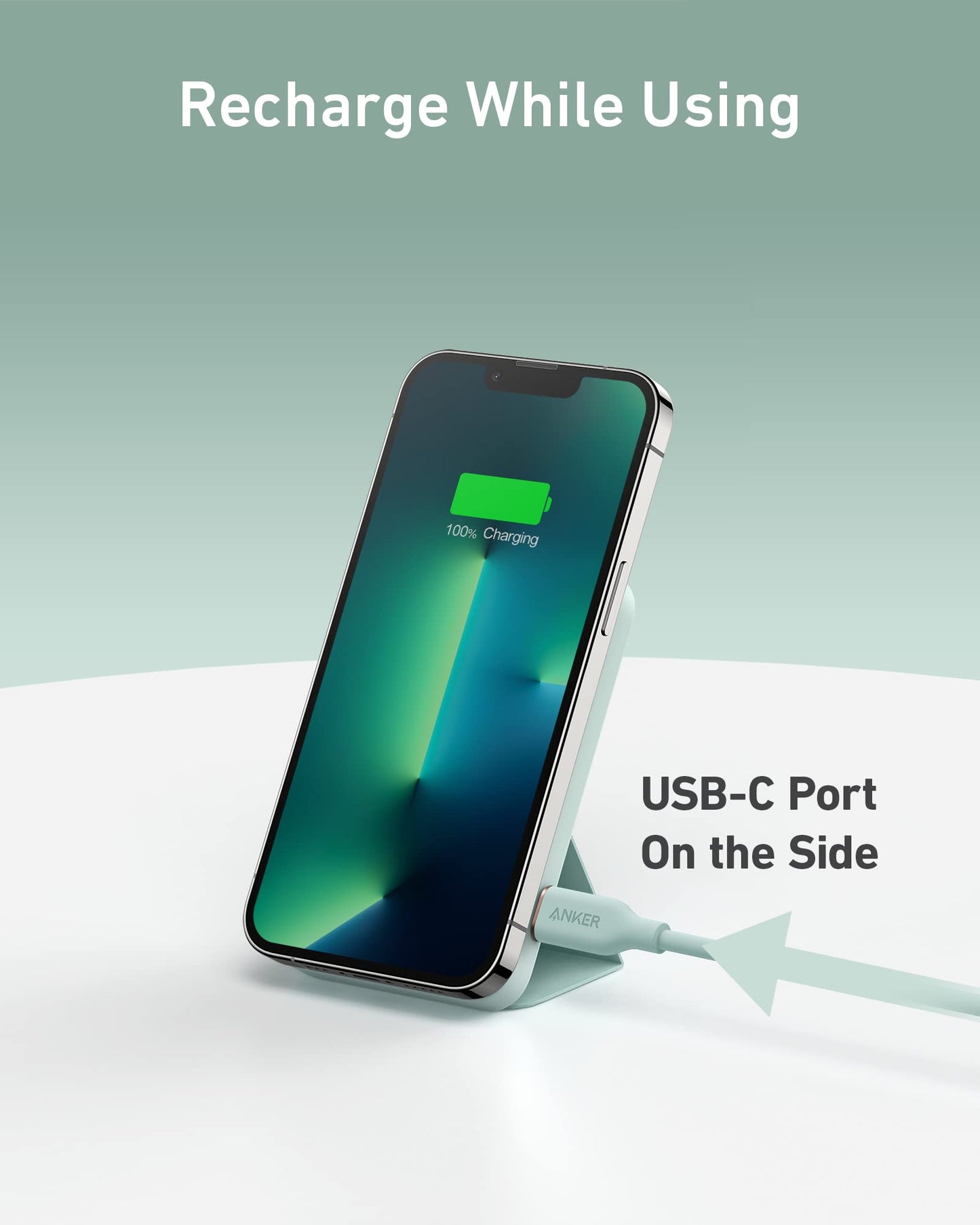 Batería Magnética Anker Verde de 5000 mAh con Soporte y USB-C para iPhone Series