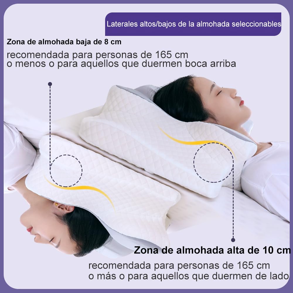 JeeLeeko Almohada Cervical de Espuma viscoelástica Almohada ortopédica ergonómica 2 en 1 Que Alivia el Dolor de Cuello y Brinda Soporte Contorneado para Personas Que Duermen de Lado,Gris