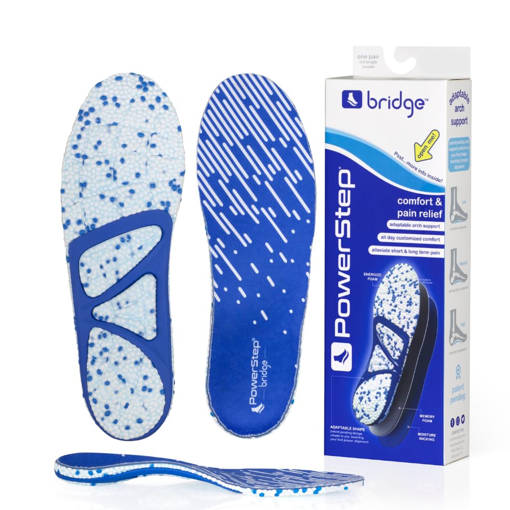 Plantillas PowerStep Azul Blanco de Arco Flexible para Alivio de Dolor de Fascitis Plantar para Hombre