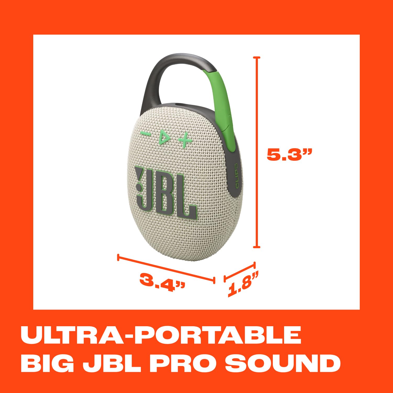 JBL Clip 5 - Altavoz Bluetooth ultraportátil, Impermeable y a Prueba de Polvo, Sonido Big Pro con Graves impactantes, mosquetón Integrado, hasta 12 Horas de Juego, Fabricado en Parte con Materiales
