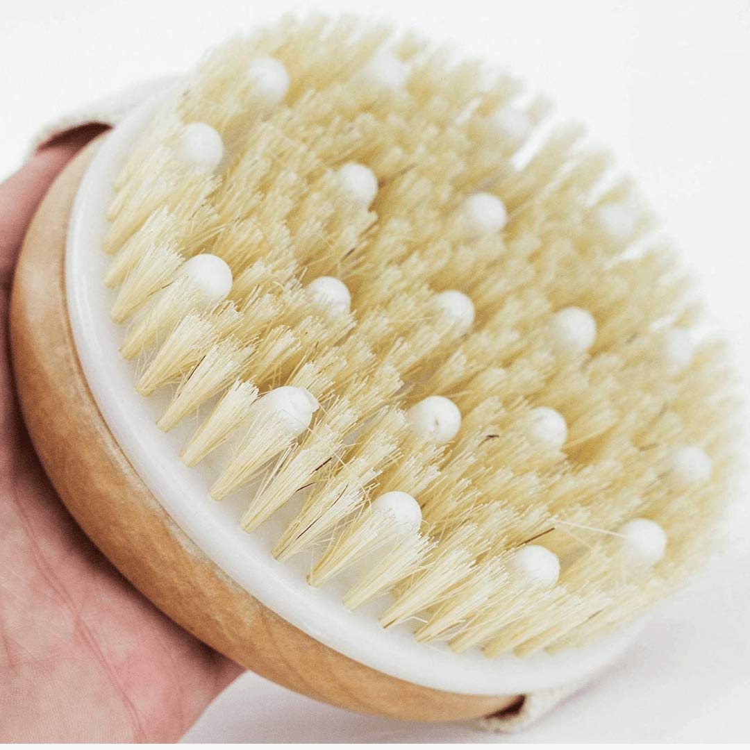 BEE VIBES Cepillo Corporal para Masaje Exfoliante de Baño de Cerdas Naturales para Eliminar las Toxinas de la Piel Muerta para Cuerpo Seco; Ayuda al Tratamiento de Celulitis y Mejora las Funciones Linfáticas; Exfolia y Estimula la Circulación Sanguínea Du