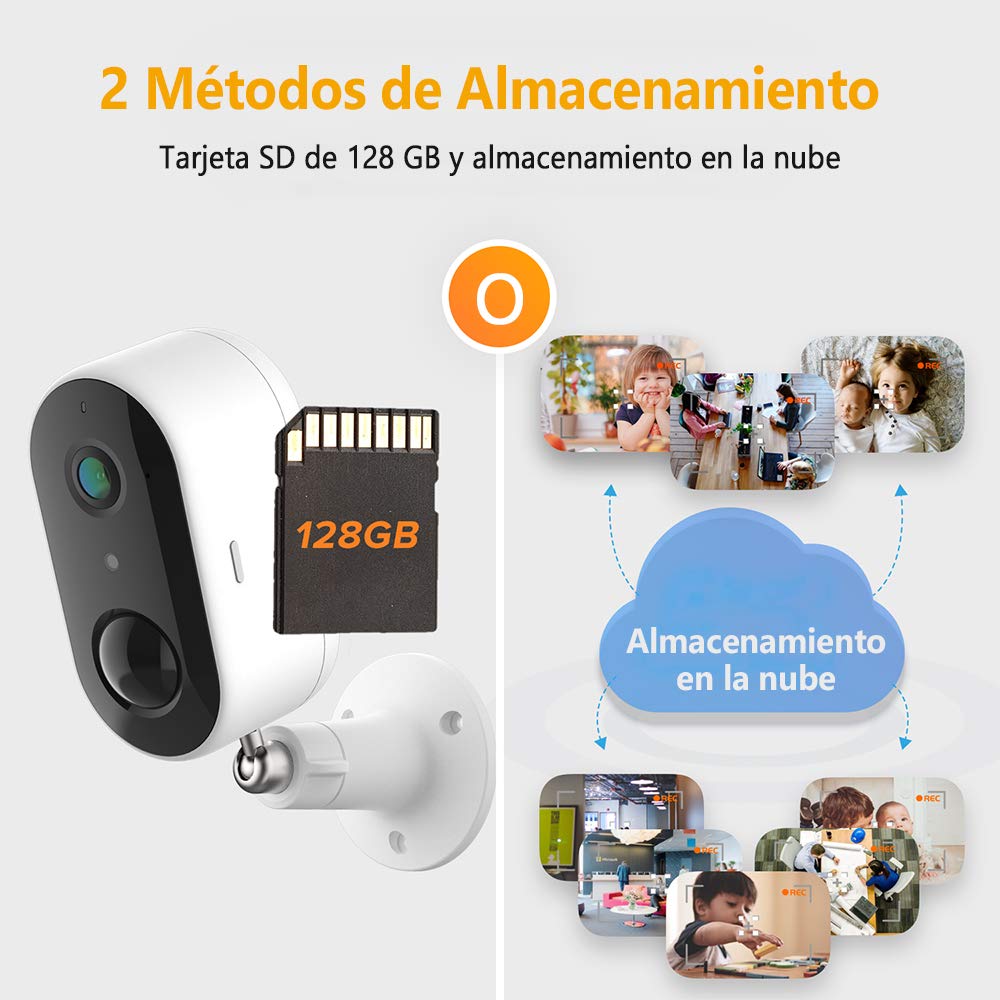 Cámara de Seguridad EASYTAO 2MP WiFi Recargable para Exteriores IP65 con Visión Nocturna Compatible con Alexa