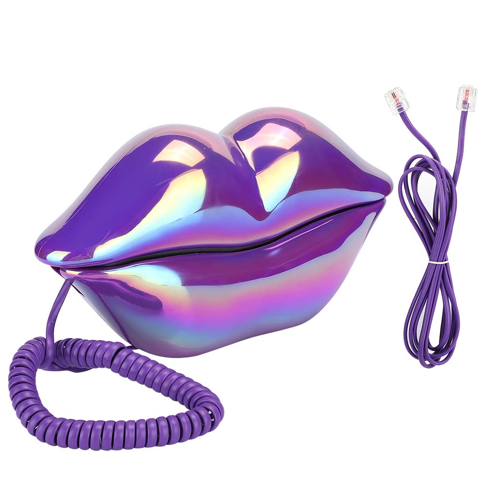 Teléfono Fijo de Escritorio Con Forma de Labios Morados - Electrochapado, Creativo, Lindo y Brillante - Con Cable