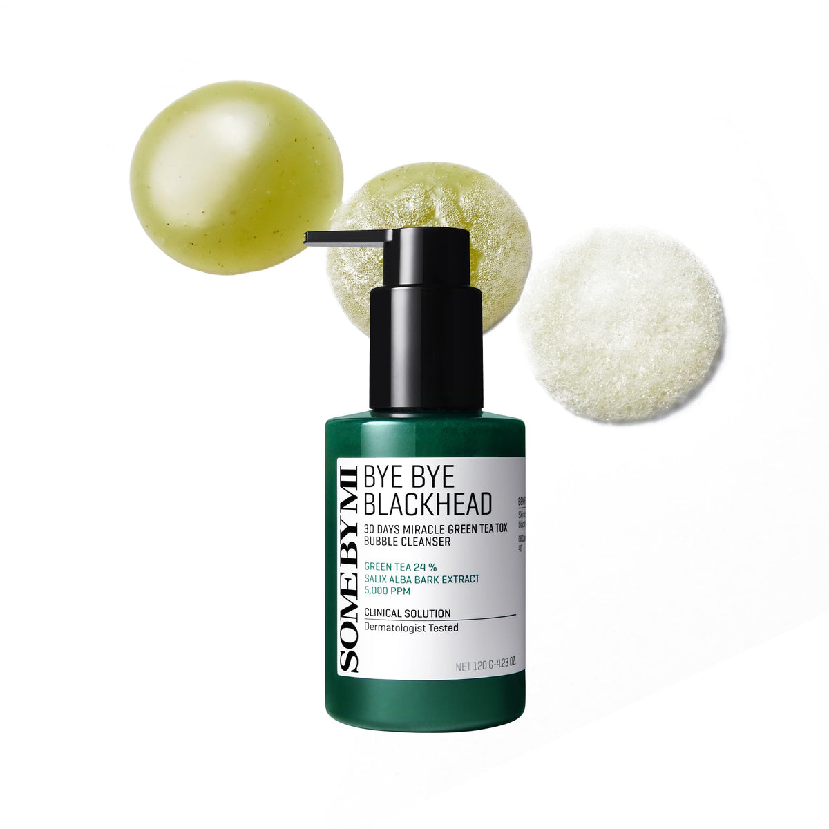 SOME BY MI Bye Bye Blackhead 30 Days Miracle Green Teal Tox Bubble Cleanser, 120 g (4.23 oz), limpieza de poros, iluminador, complejo de tanino, limpieza profunda suave, ingredientes naturales, restauración del equilibrio de la piel
