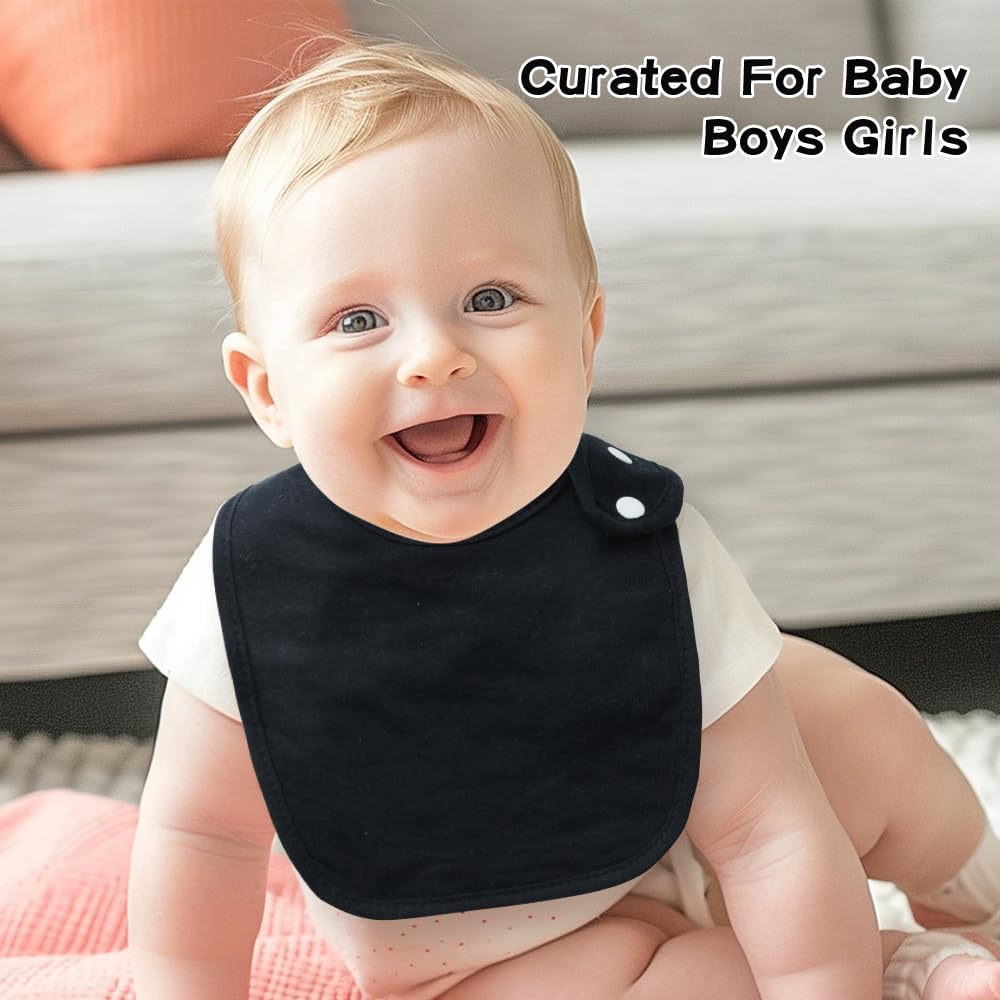 lazyrhino - Paquete de 8 baberos unisex ajustables con broches de presión ultra suaves y absorbentes para la dentición para niños y niñas (negro)