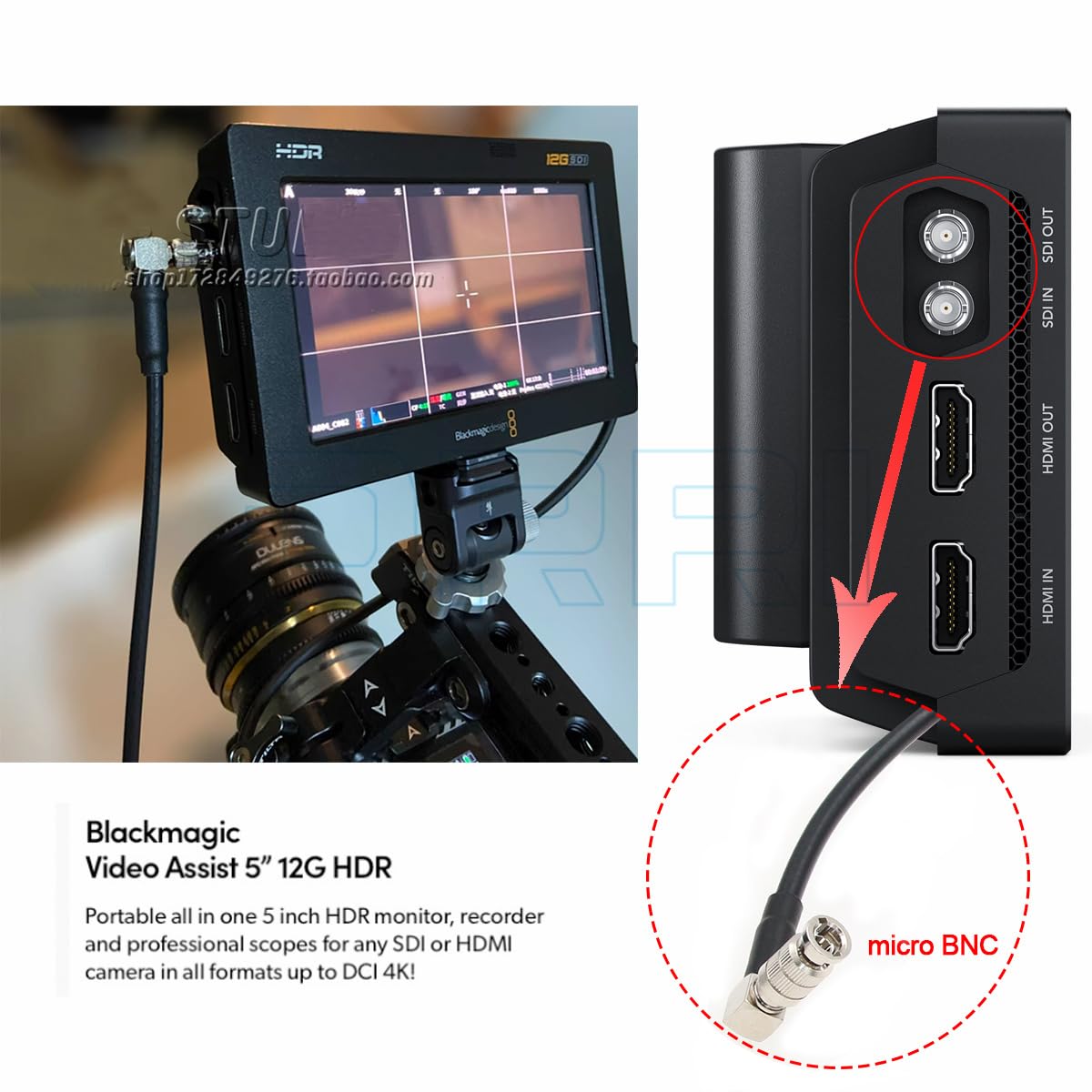 DRRI Cable coaxial BNC hembra a micro-BNC de ángulo recto de alta densidad para dispositivo DekTec
