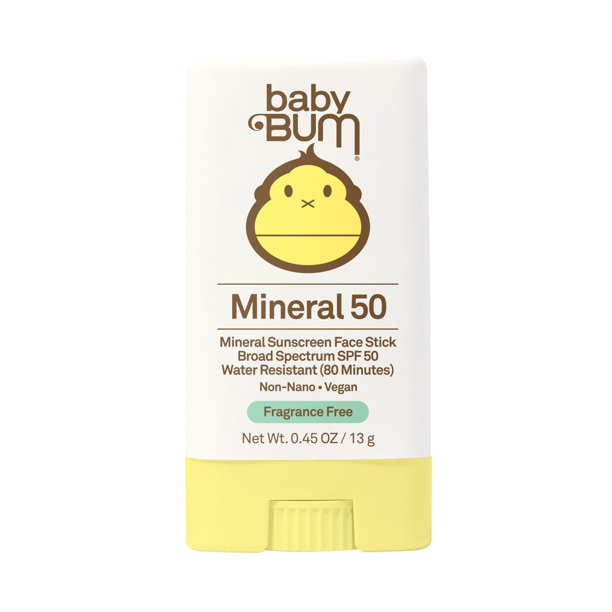 Sun Bum Protector solar SPF 50 para bebé, protección facial y corporal enrollable de minerales UVA/UVB para piel sensible, sin fragancia, tamaño de viaje, sin perfume, 0.5 onzas