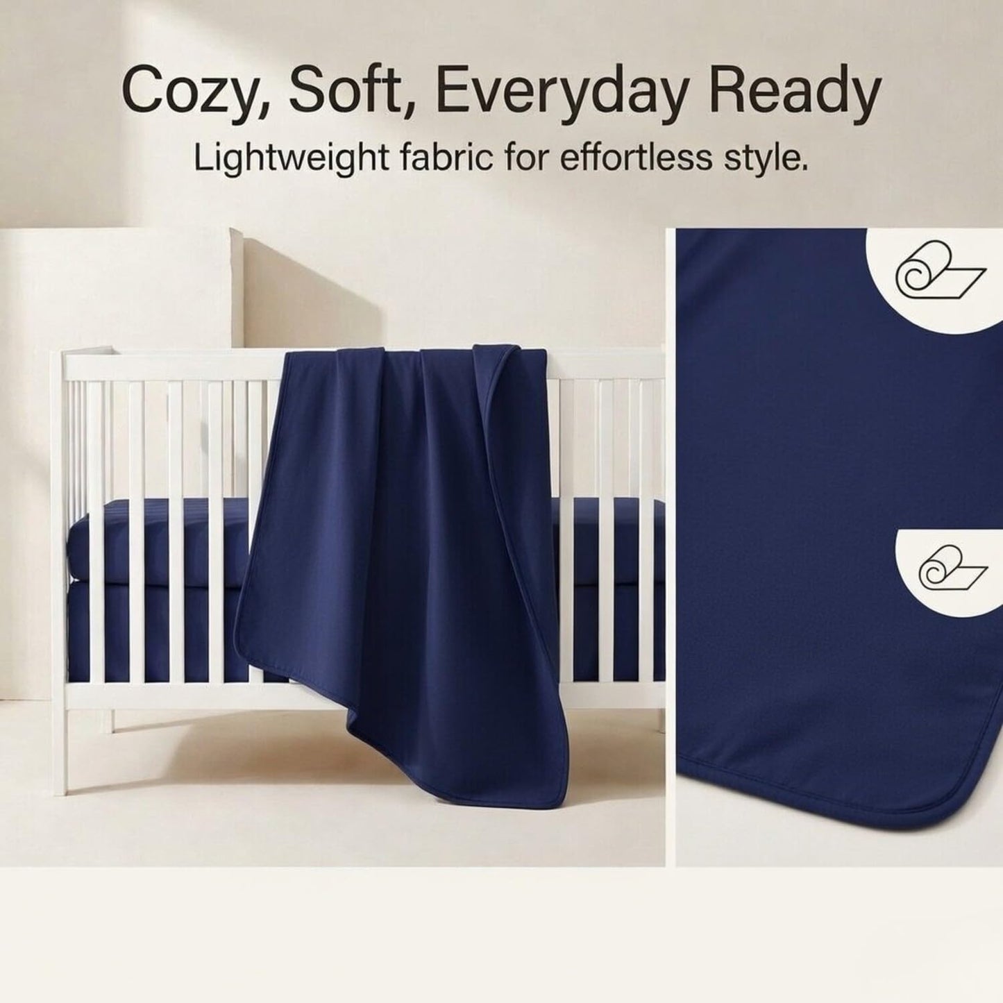 EVERYDAY KIDS - Juego de cama de cuna de 4 piezas para niños, incluye colcha de cama de bebé, sábana bajera, volante y apilador de pañales, juego de ropa de cama de cuna de bebé, color azul marino