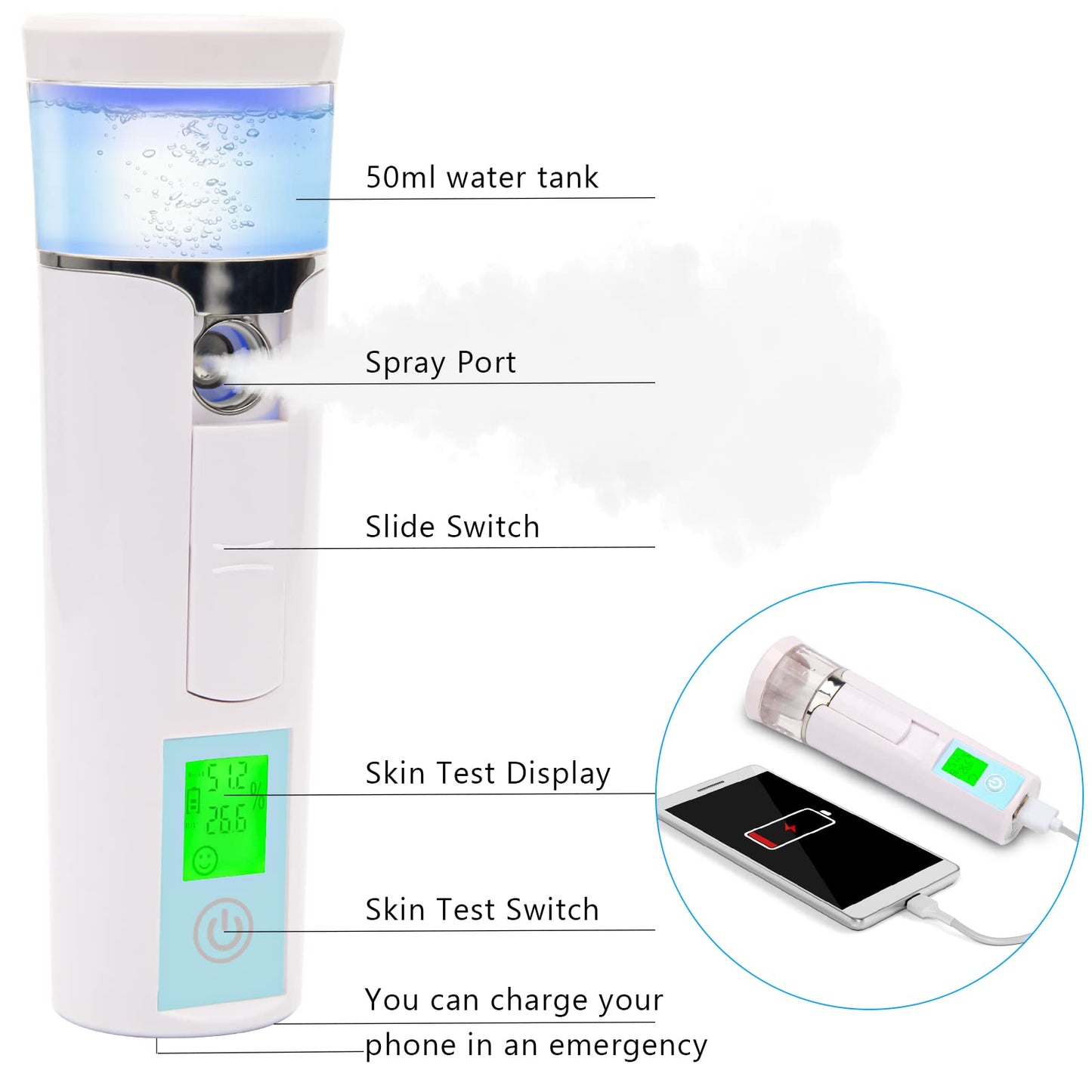 Nano Facial Mister, Mini vaporizador facial, práctico pulverizador de niebla hidratante, extensiones de pestañas atomizadoras, vapor de cuidado de la piel, recargable por USB