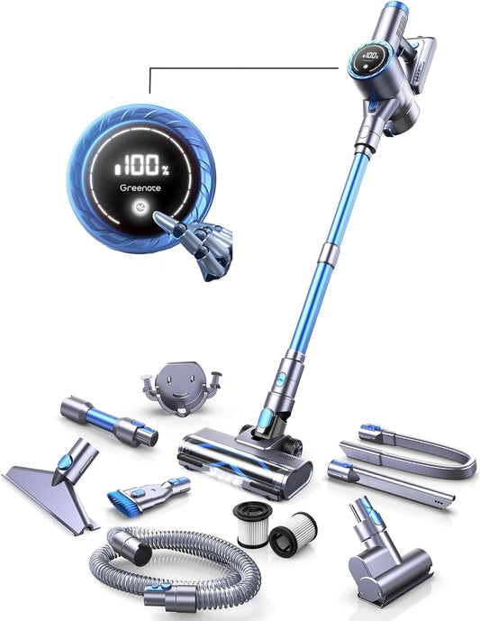 Greenote GSC60 Aspirador Sin Cable, Potente Aspirador, 480 W/33 KPA, Accesorio 10 en 1, Pantalla Táctil, Sin Enredos, 55 Minutos de Autonomía, Apto para Suelos Duros, Alfombras y Pelos de Mascotas