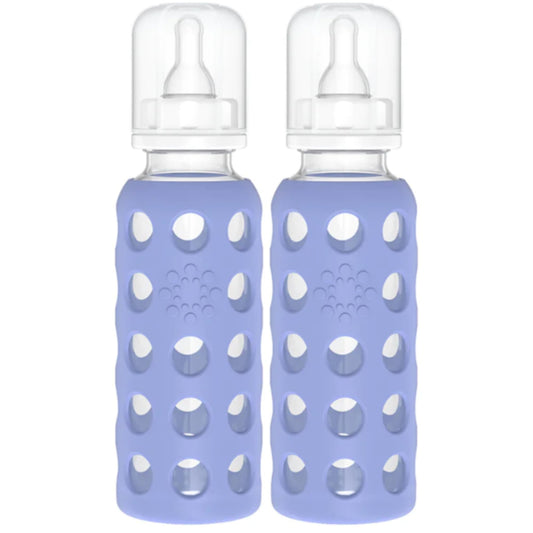 Lifefactory Glass Baby Bottle with Silicone Sleeve 9 Ounce, 2 Pack - Blueberry