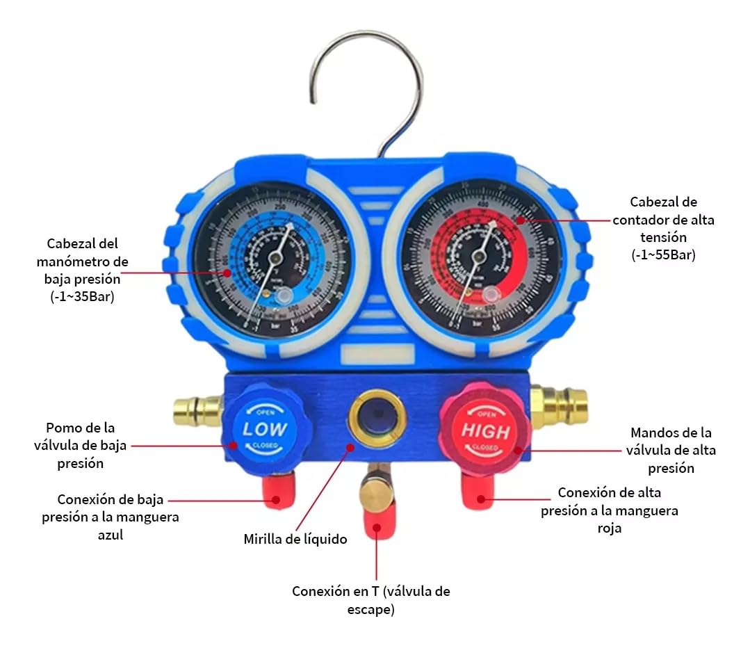 FIXITFAST 4cfm 1/3hp Bomba De Vacío + Manómetro R134a/r22/r410a/r404a Kit de refrigeración con Caja de transporte para HVAC A/C recarga y mantenimiento sin aceite azul
