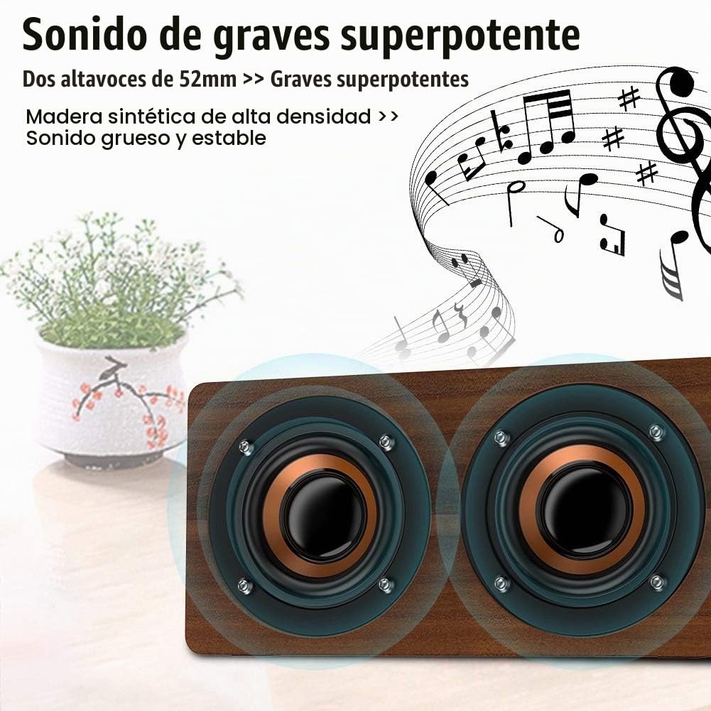 Altavoz Bluetooth Oumij Marrón con Subwoofer Estéreo y Radio FM para Música de Alta Fidelidad