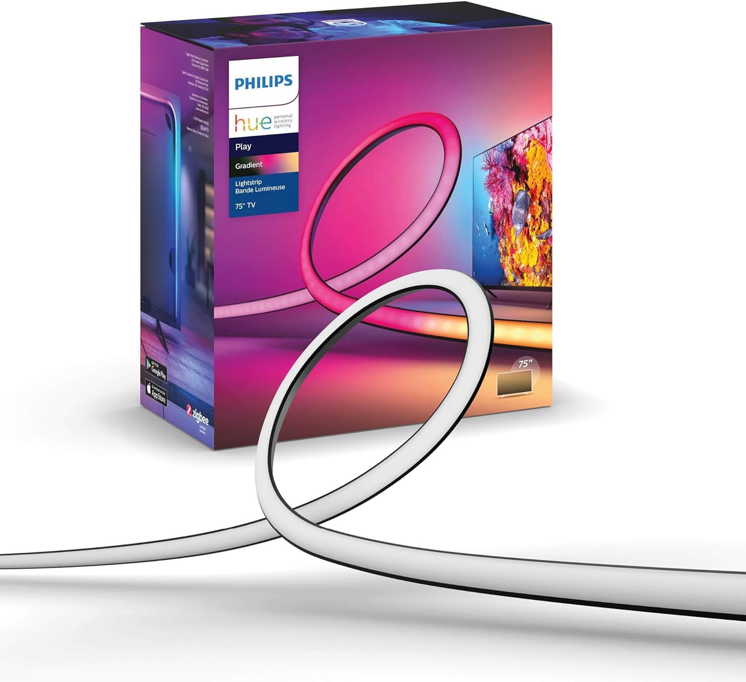 Tira de Luz Inteligente Philips Hue Multicolor Gradiente para Televisiones de 75 Pulgadas Compatible con Alexa