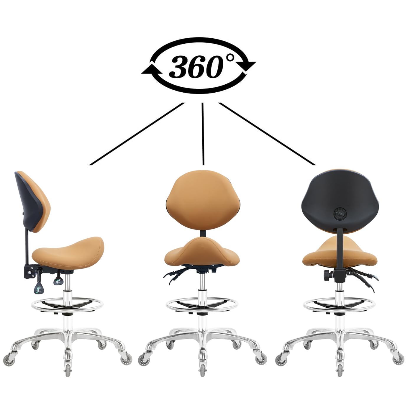 Sillín Nazalus Camello con Reposapiés y Respaldo Ajustable Resistente hasta 350 Libras para Salón, Spa, Belleza, Masaje, Clínica Dental, Oficina y Hogar