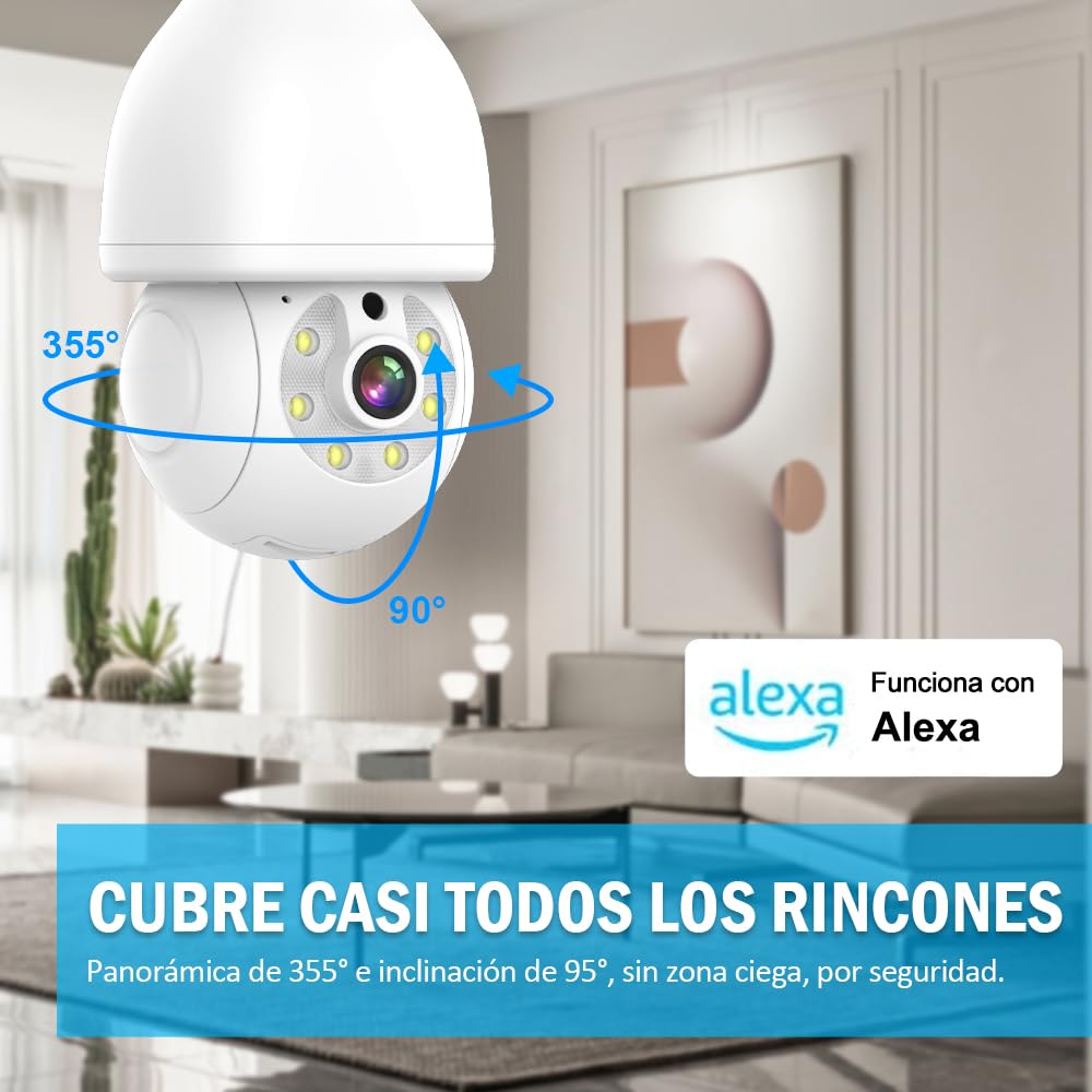 Foco de Seguridad EASYTAO Blanco Visión Nocturna 360° Compatible con Alexa