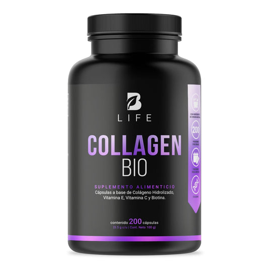 Biotina de 200 Cápsulas. Ingredientes naturales: Colágeno, Vitamina E y Vitamina C. Collagen Bio B Life.