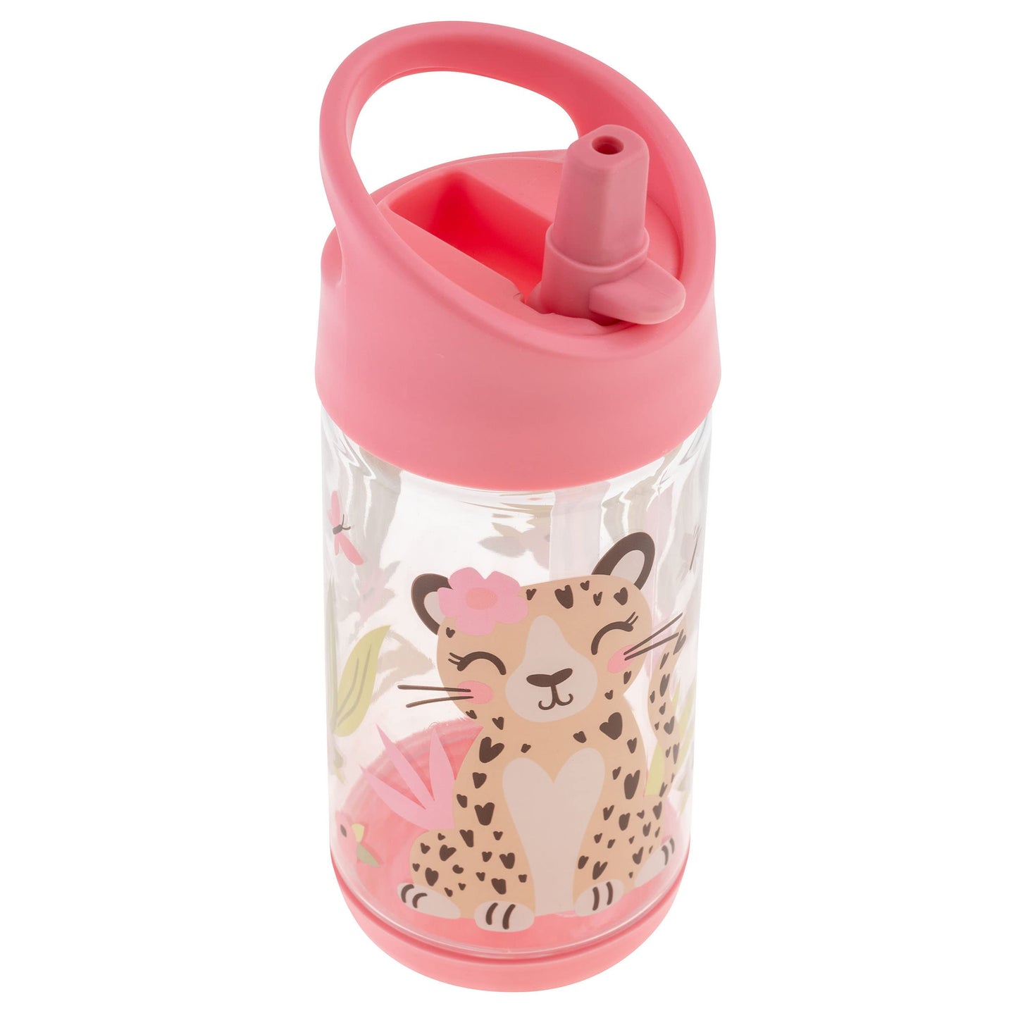 Stephen Joseph, botella de agua con tapa abatible para niños, botella de agua Tritan de 10 onzas sin BPA, para niñas y niños, botella de regreso a la escuela, leopardo