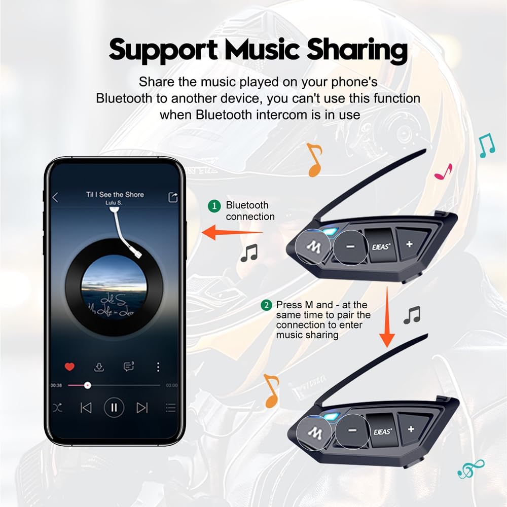 Intercomunicador Bluetooth iSunergy MS20 2000m Auricular Universal para Motocicleta