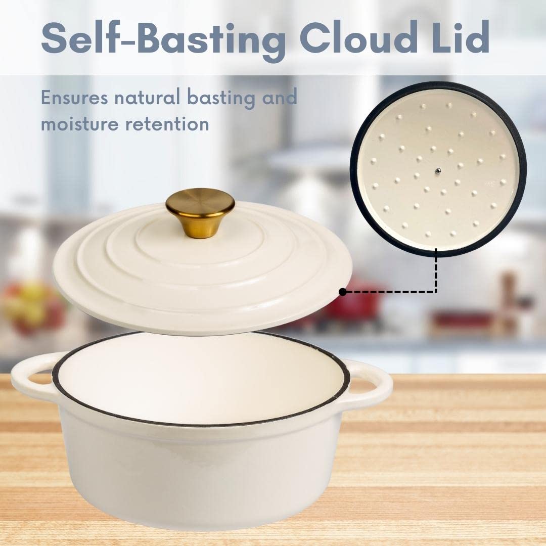 Lexi Home - Olla para horno holandesa esmaltada de hierro fundido con tapa, 2.8 cuartos de galón, sartén, servidor de pasta, olla superior de estufa, plato para pan de masa madre, pollo de cocción
