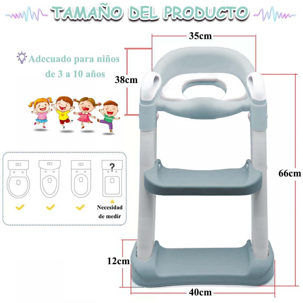 Jiula Asiento Entrenador para Baño con Escalera Antideslizante, Baño Entrenador Niño, Plegable Escalera para Baño Niños, Fácil de Guardar, Asiento Ergonómico, Edad de 3 a 10 Años, Tapizado, Verde