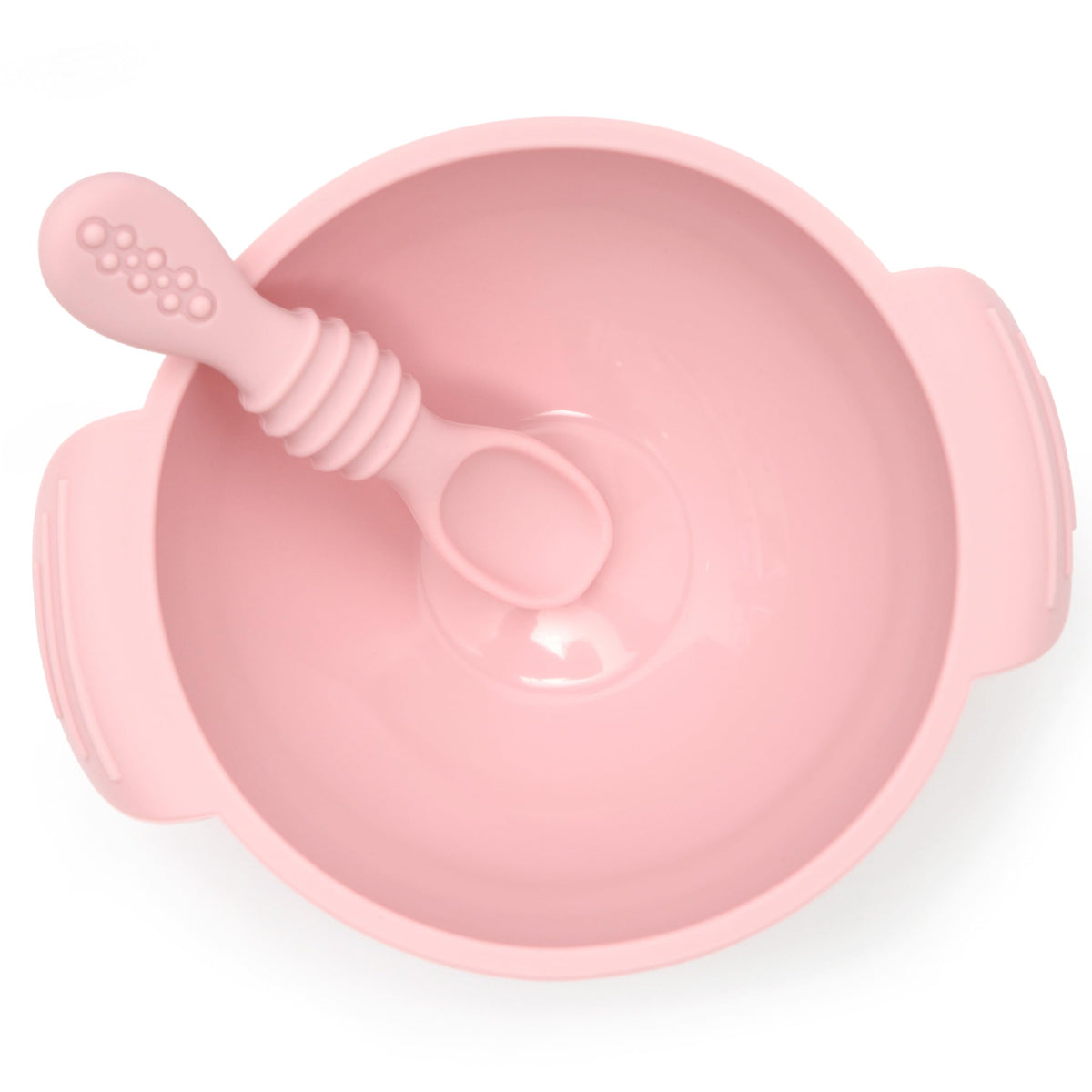 PrimaStella - Cuenco de silicona antideslizante dividido con ventosa para bebés y niños pequeños | Seguridad probada | Libre de BPA | Apto para microondas, lavavajillas y horno | Cuchara incluida (rosa)