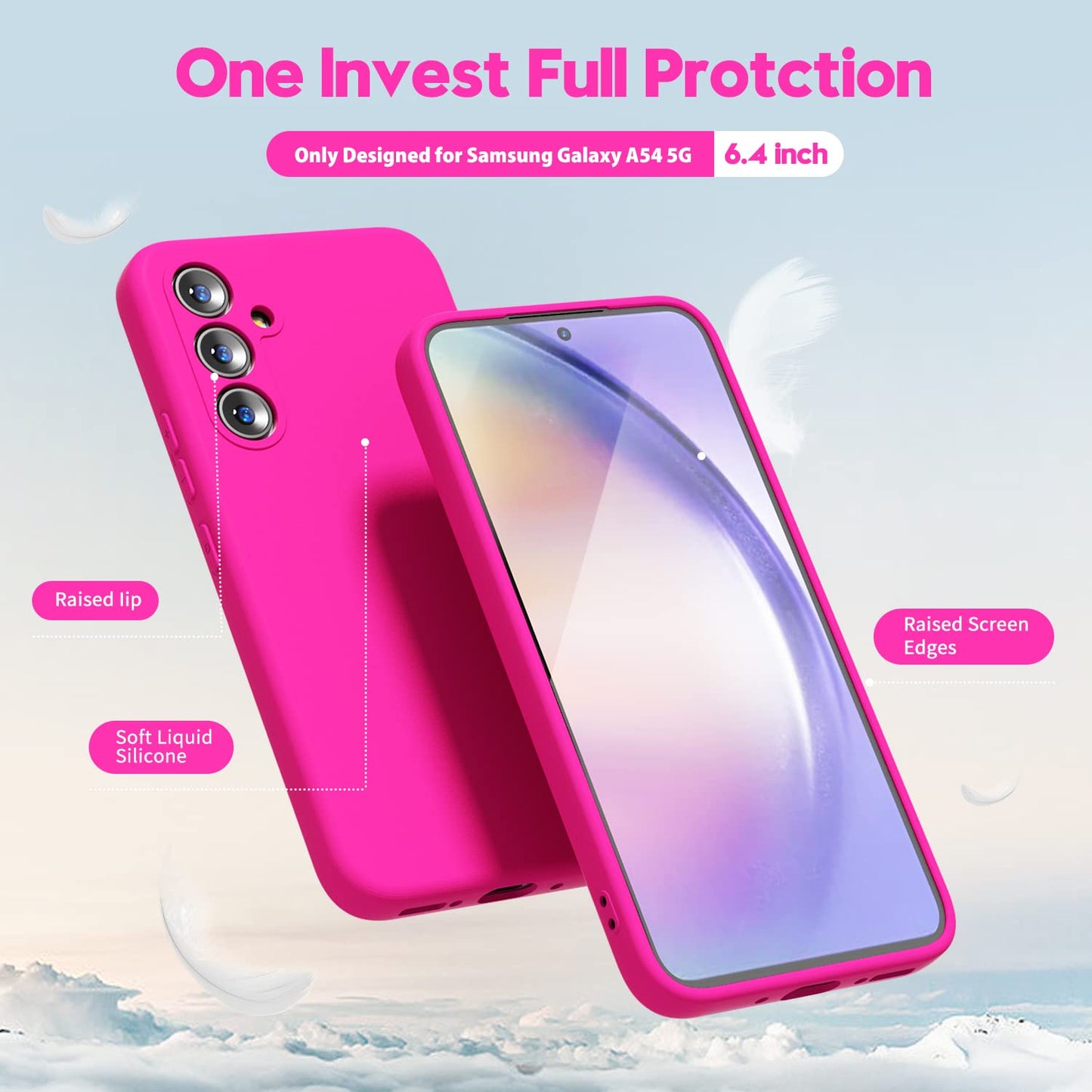 oakxco - Funda de silicona líquida para Samsung Galaxy A54 de 5 g, color sólido fluorescente, delgada, de goma suave, de poliuretano termoplástico suave, lisa, mate para mujeres y niñas, color rosa