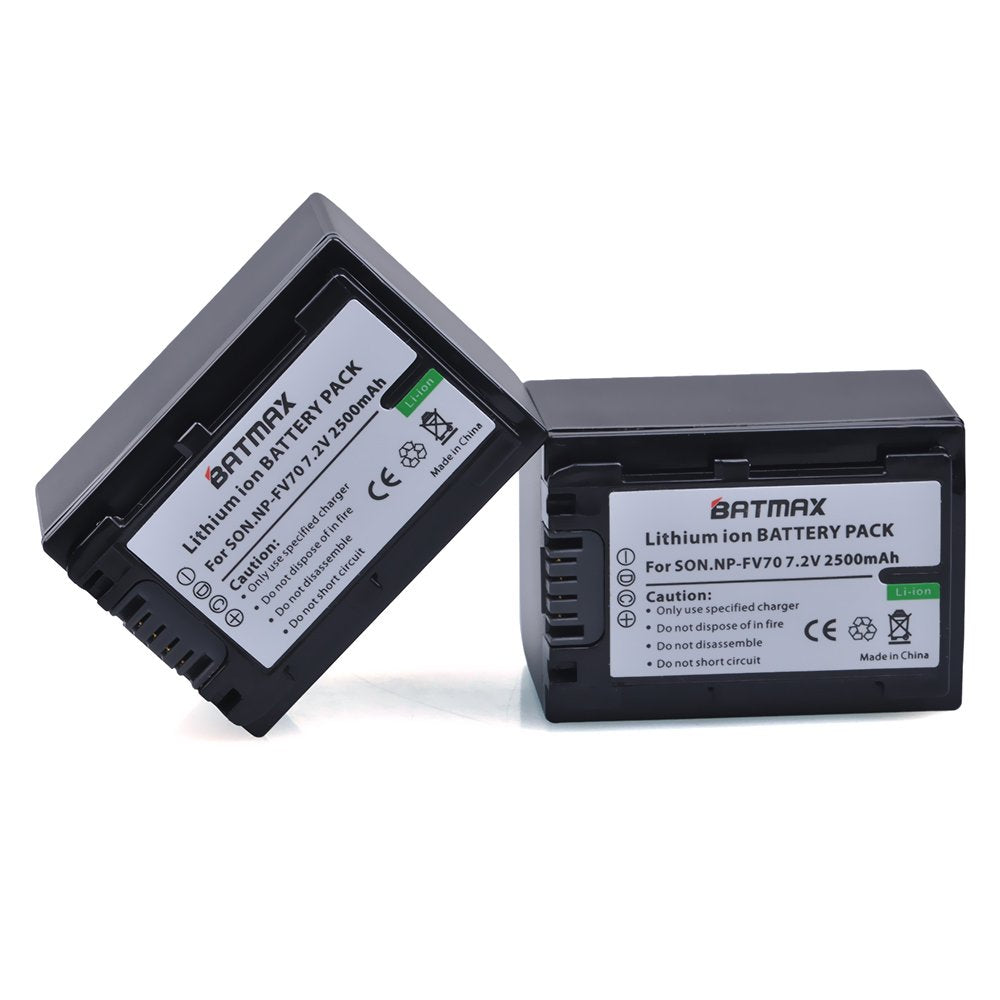 Batamx 2 Packs 2500mAh NP-FV70 NP FV70 NPFV70 Batteries&LCD USB Charger for Sony NP-FV50 FV30 HDR-CX230 HDR-CX150E HDR-CX170 CX300 Z1 and More