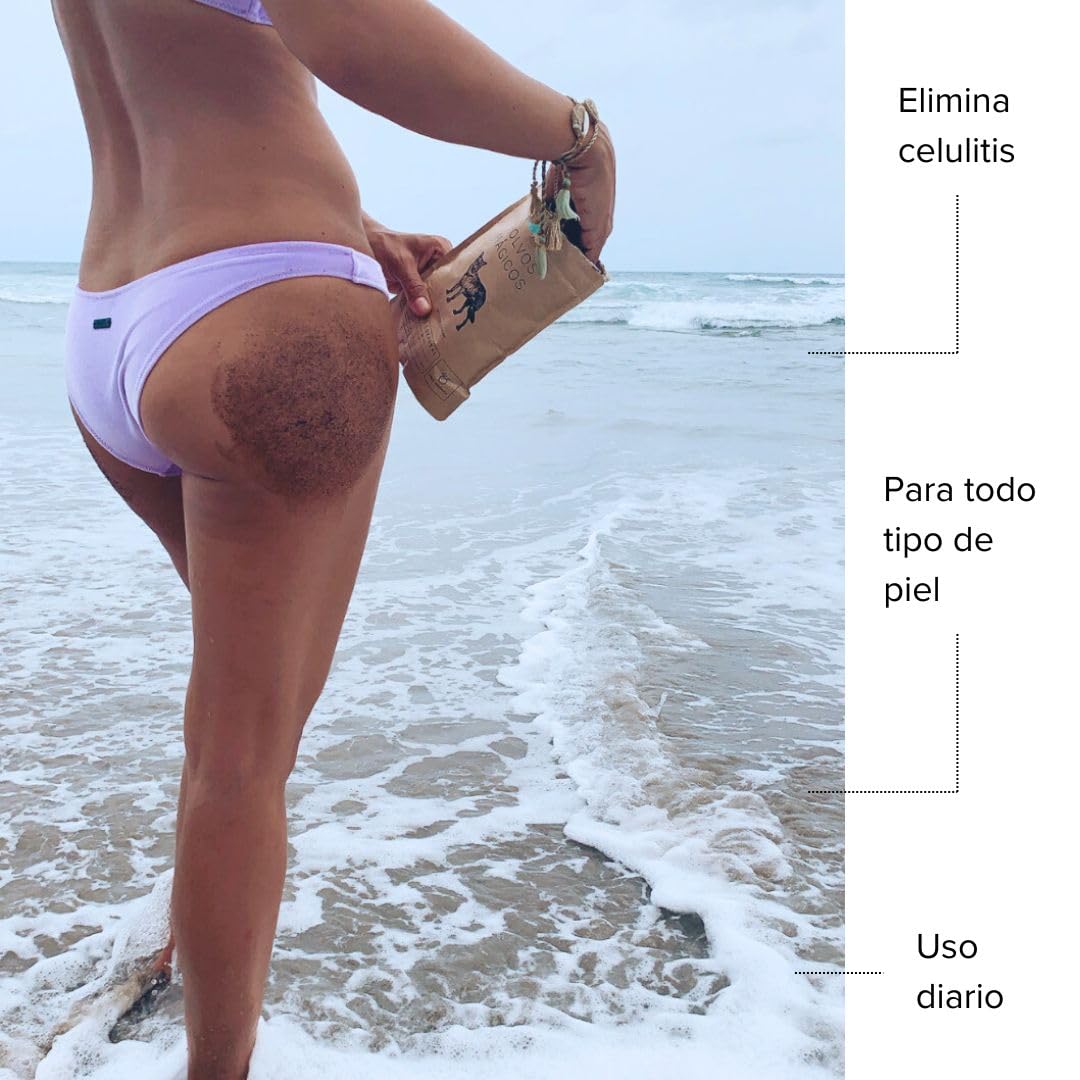 Exfoliante Corporal Polvos Mágicos Café Orgánico Aceite de Coco Anticelulitis y Estrías Bronceado Perfecto