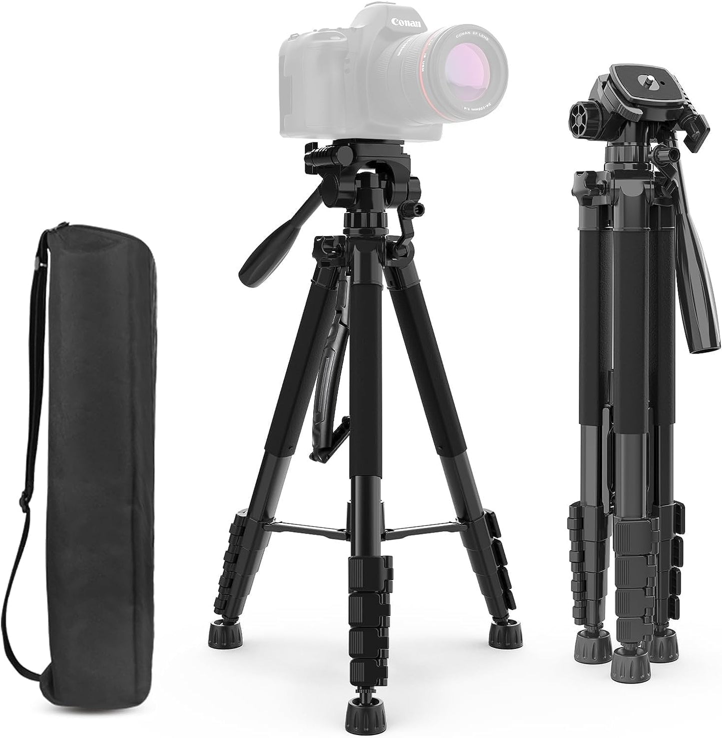 Lightweight 60-inch Professional Camera Tripod For Canon Digital EOS Rebel SL1, T1i, T2i, T3, T3i, T4i, T5, T6s, T5i T6i EOS 60D, EOS 70D, 50D, 40D, 30D, EOS 5D, EOS 5D Mark III, EOS 6D, EOS 7D, EOS 7D Mark II, EOS-M, EOS-M3 Digital SLR Cameras